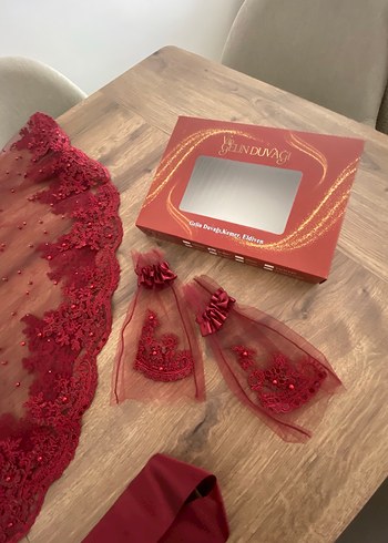 Oleg Cassini Bordo Dantel Bohem Vintage Gelin Aksesuarı