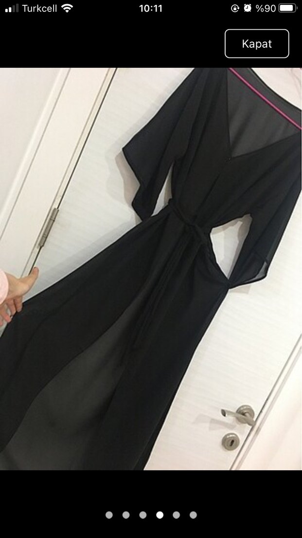 Siyah uzun şifon sabahlık - Görsel 2