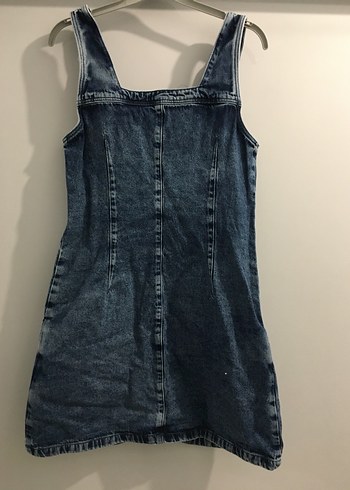 Düğmeli Mavi Denim Mini Salopet - Görsel 2
