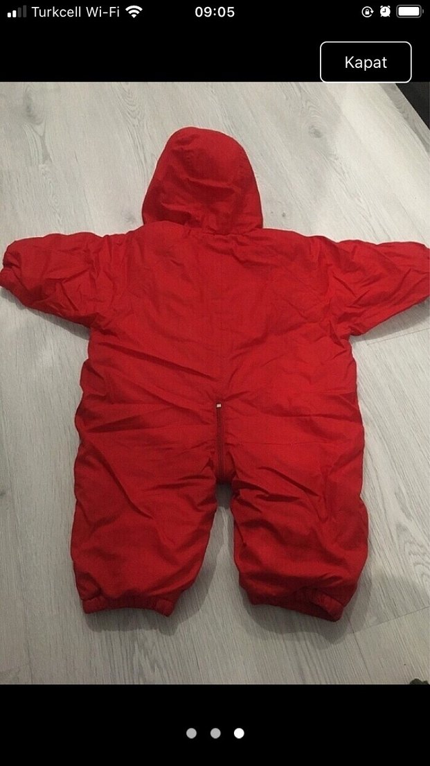 Kapüşonlu Kız Bebek Kırmızı Kar Tulumu - Görsel 3