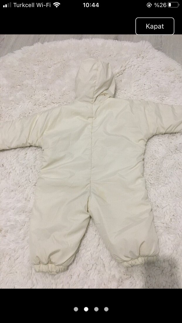 Kapüşonlu Beyaz Kız Bebek Tulum - Görsel 2