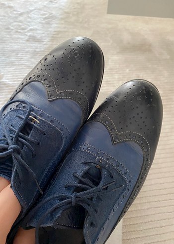 Lacivert Günlük Dolgu Topuklu Oxford Ayakkabı - Görsel 4