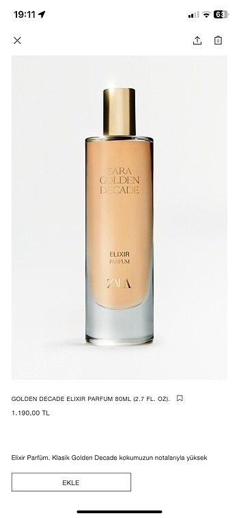  Beden Renk ZARA GOLDEN DECADE ELIXIR