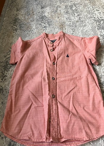 6 Yaş Beden pembe Renk Erkek Çocuk Pembe Pamuklu Kısa Kollu Gömlek