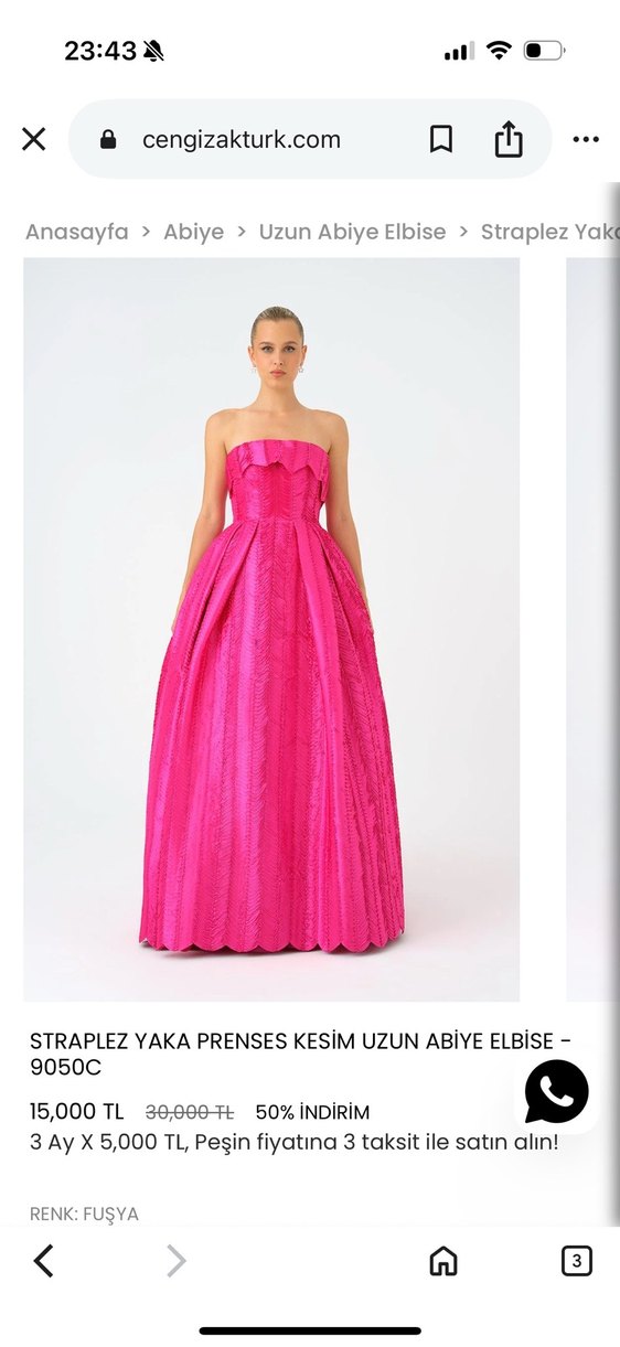 Pembe Straplez Prenses Kesim Uzun Abiye cengiz aktürk - Görsel 2
