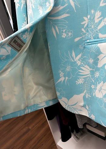 Mavi Çiçek Desenli Kadın Blazer Ceket - Görsel 4