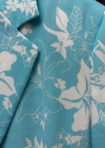 Mavi Çiçek Desenli Kadın Blazer Ceket - Görsel 3