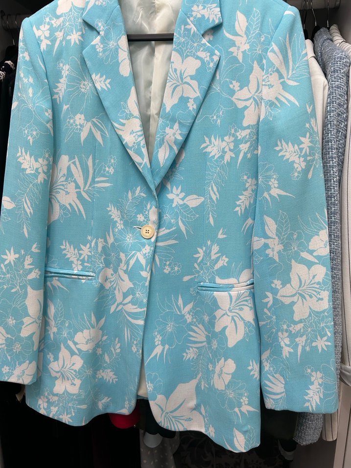 Mavi Çiçek Desenli Kadın Blazer Ceket - Görsel 2