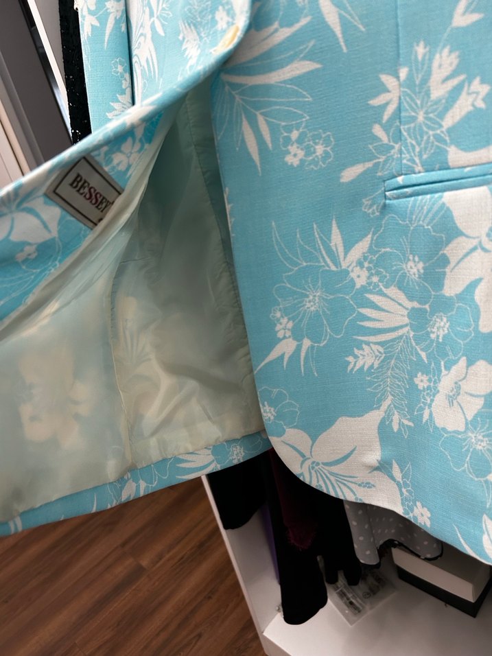 Mavi Çiçek Desenli Kadın Blazer Ceket - Görsel 4