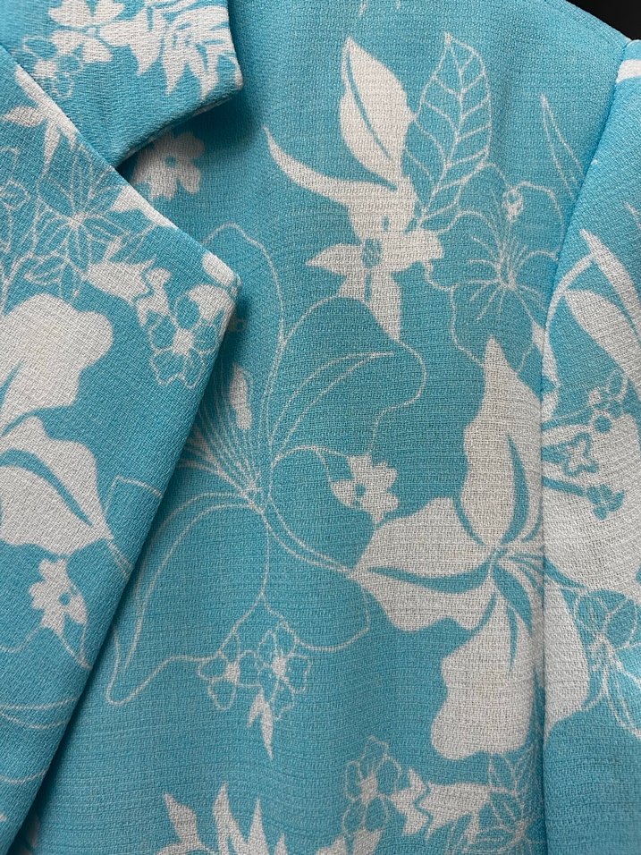 Mavi Çiçek Desenli Kadın Blazer Ceket - Görsel 3