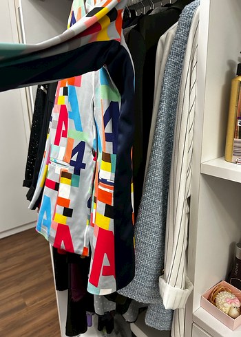 Renkli Baskılı Midi Kadın Blazer Ceket - Görsel 6