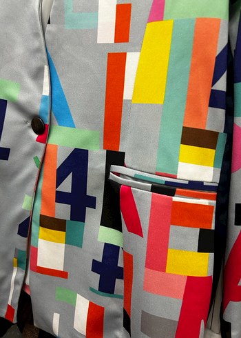 Renkli Baskılı Midi Kadın Blazer Ceket - Görsel 3