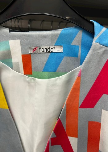 Renkli Baskılı Midi Kadın Blazer Ceket - Görsel 5