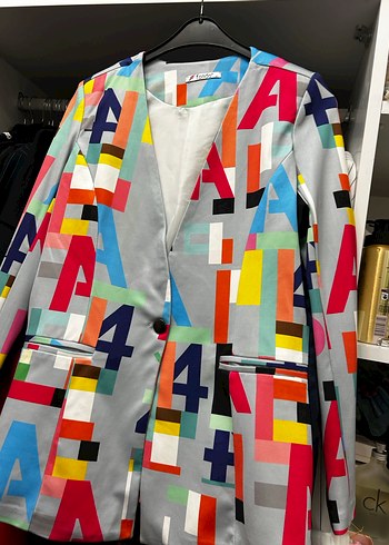 Renkli Baskılı Midi Kadın Blazer Ceket - Görsel 2