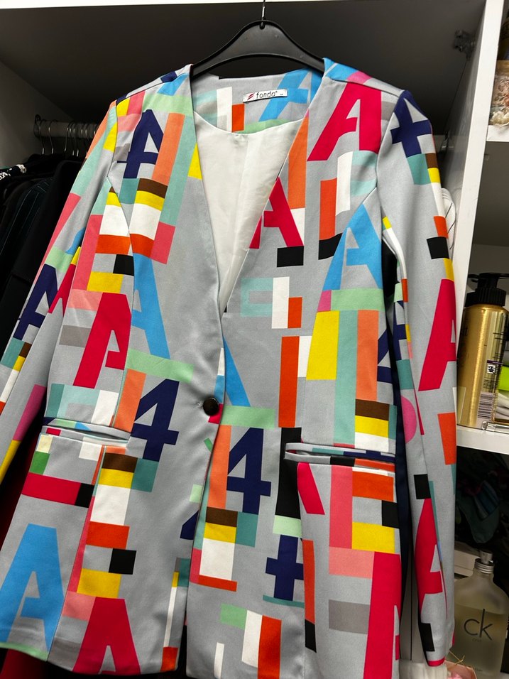 Renkli Baskılı Midi Kadın Blazer Ceket - Görsel 2