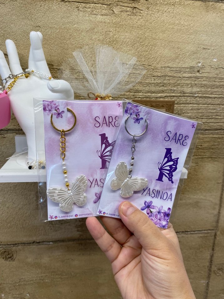 Mor Kelebek Desenli anahtarlık - Görsel 3