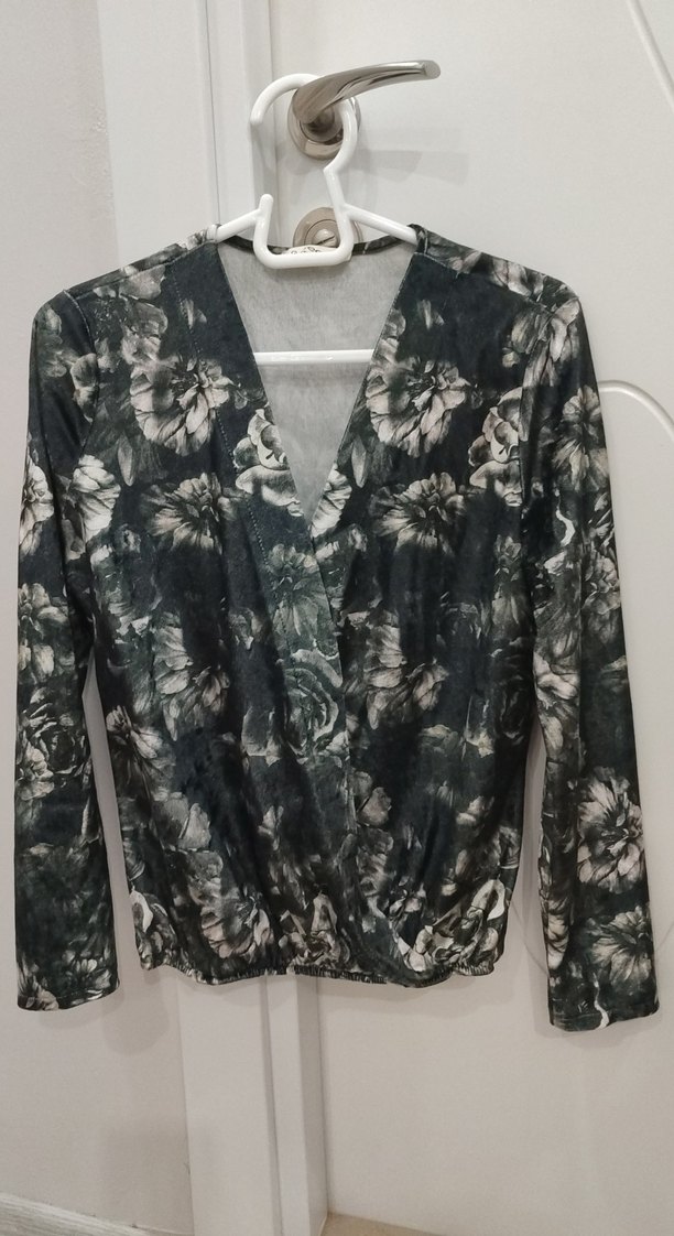 Haki kruvaze Uzun Kollu  Desenli Bluz - Görsel 4