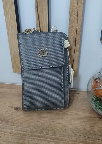 Gri Deri Kadın Çapraz Çanta Fermuarlı - Görsel 2