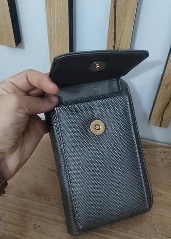 Gri Deri Kadın Çapraz Çanta Fermuarlı - Görsel 6