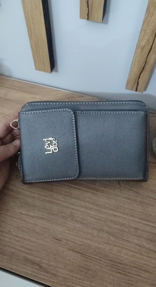 Gri Deri Kadın Çapraz Çanta Fermuarlı - Görsel 3