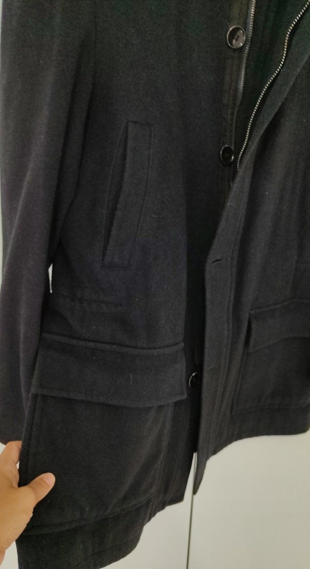 Düğmeli Siyah Erkek Midi Kaban - Görsel 2