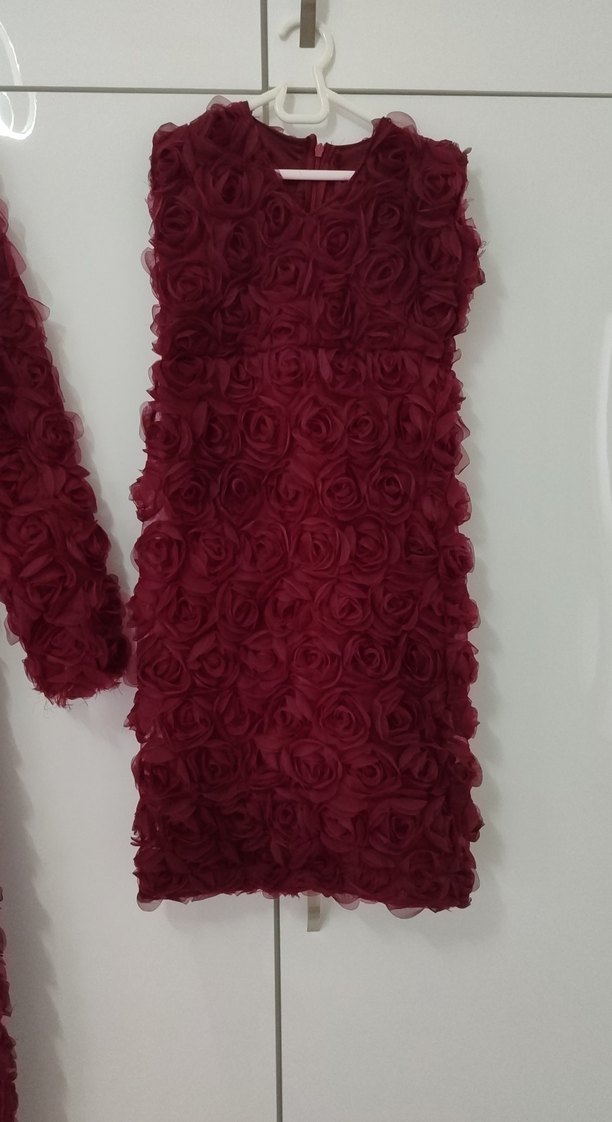 Bordo Uzun Kollu  Elbise - Görsel 5