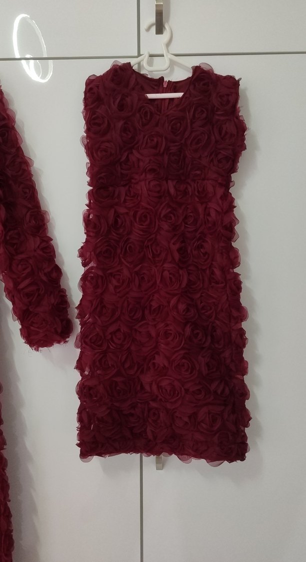 Bordo Uzun Kollu  Elbise - Görsel 4