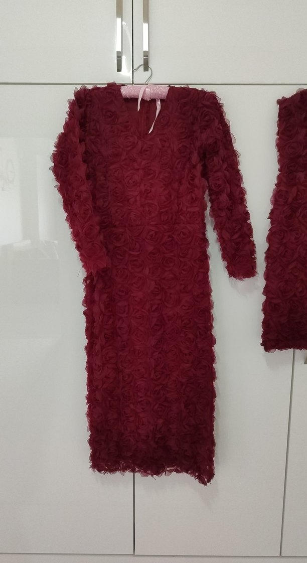 Bordo Uzun Kollu  Elbise - Görsel 2