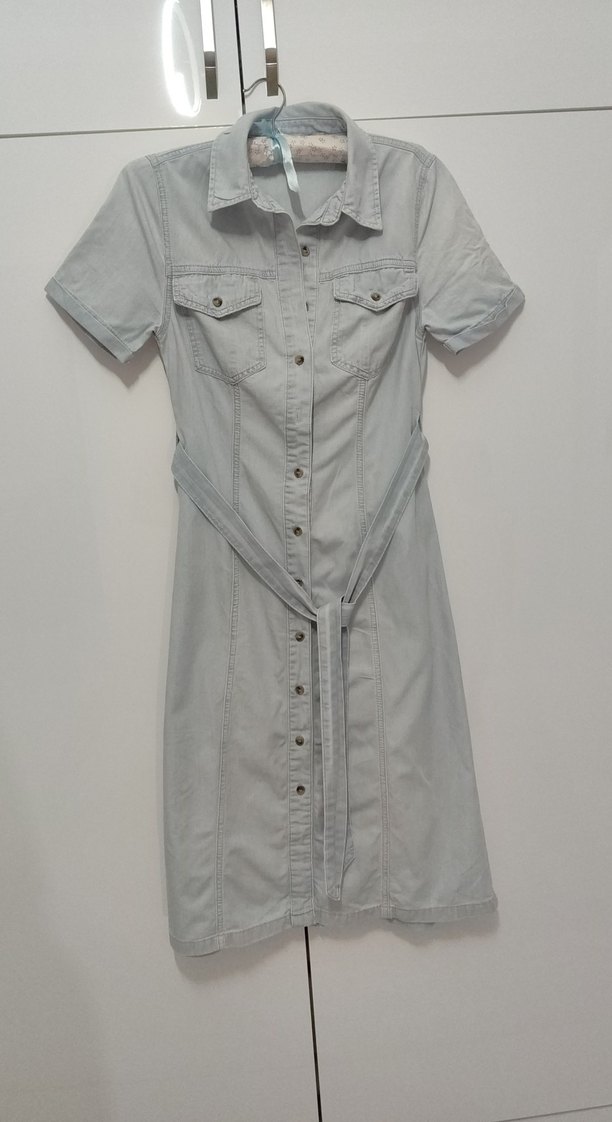 Kemerli Denim Midi Elbise - Görsel 2