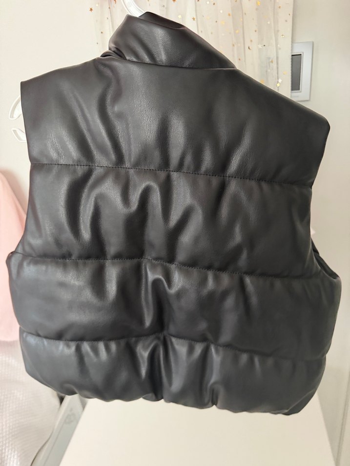 Düğmeli Siyah Deri çocuk Yelek - Görsel 2