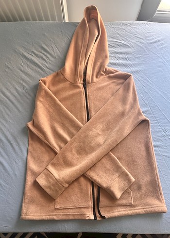 Bej Kapüşonlu Fermuarlı Polar - Görsel 2