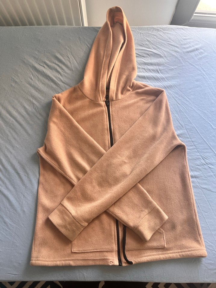 Bej Kapüşonlu Fermuarlı Polar - Görsel 2