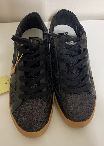 Siyah Simli Stiletto Topuklu Kadın Spor Ayakkabı - Görsel 3