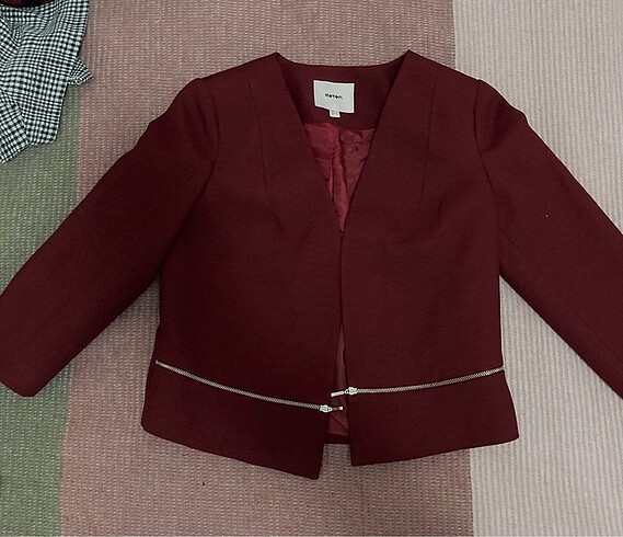 Bordo crop blazer ceket
