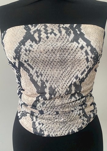 Gri Yılan Desenli Straplez Mini Büstiyer - Görsel 2