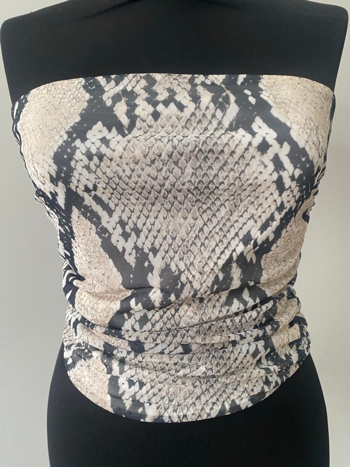 Gri Yılan Desenli Straplez Mini Büstiyer - Görsel 2