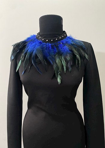 Kollu, Kürklü Siyah Mini Elbise - Görsel 2