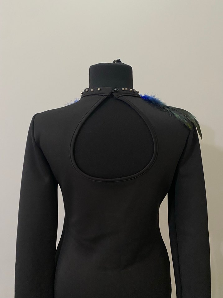 Kollu, Kürklü Siyah Mini Elbise - Görsel 5