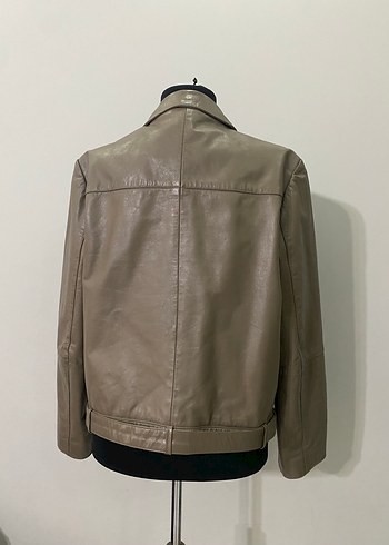 Bej Deri Kadın Ceket Kemerli - Görsel 3