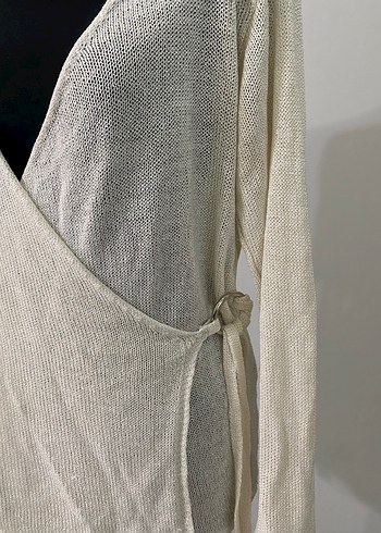 Kadın Beyaz V Yaka Örgü Salaş Kazak - Görsel 3