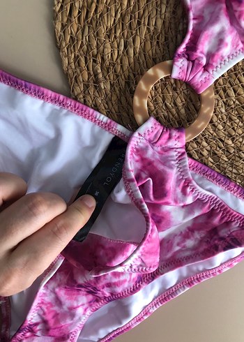 36 Beden pembe Renk Pembe Bağlamalı Dantel Detaylı Mini Bikini