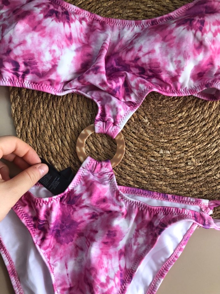 Pembe Bağlamalı Dantel Detaylı Mini Bikini - Görsel 2