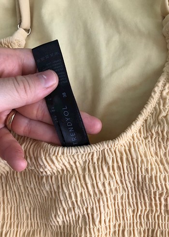 Sarı Örgü Dokulu İp Askılı Kadın Mayo - Görsel 4