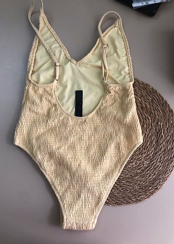 Sarı Örgü Dokulu İp Askılı Kadın Mayo - Görsel 3