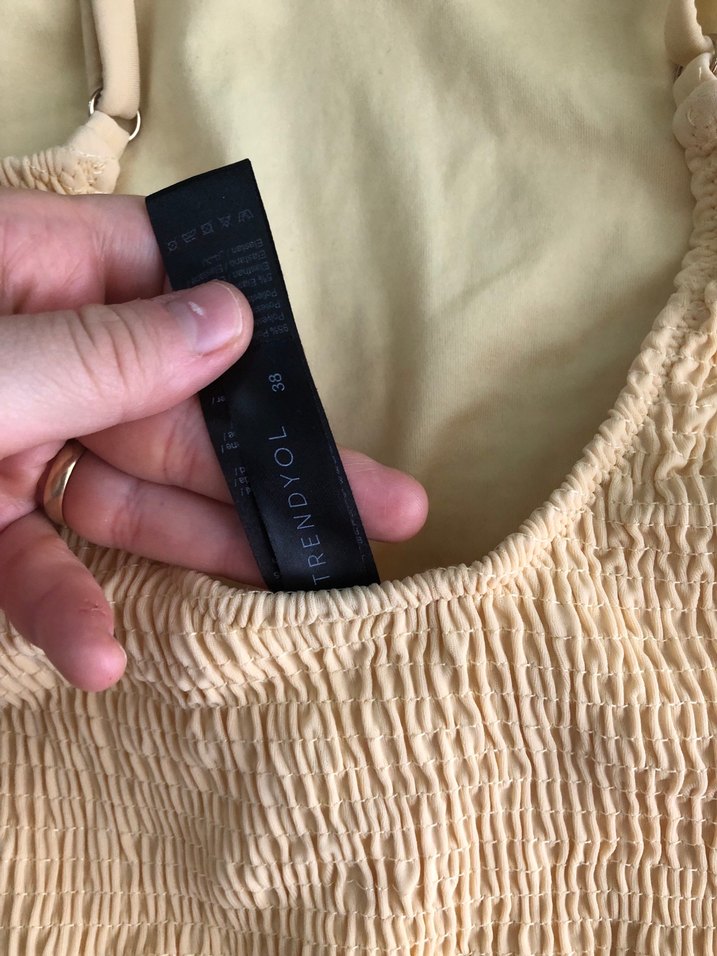 Sarı Örgü Dokulu İp Askılı Kadın Mayo - Görsel 4