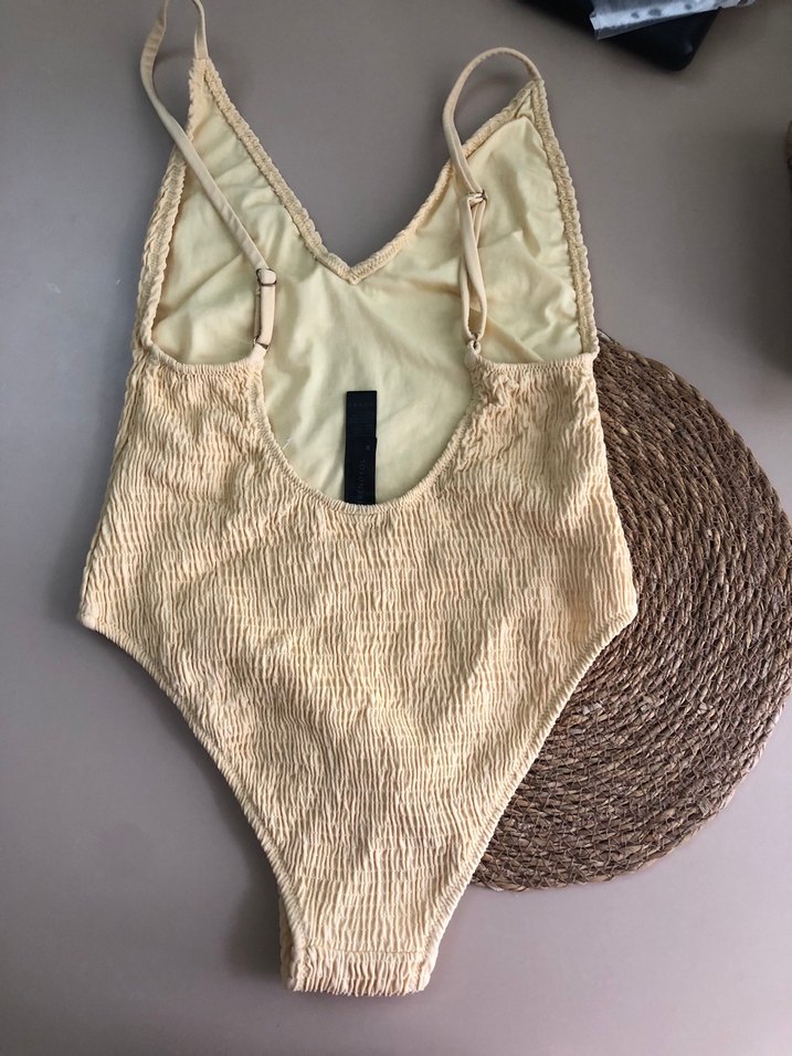 Sarı Örgü Dokulu İp Askılı Kadın Mayo - Görsel 3