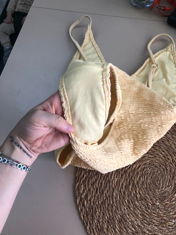 Sarı Örgü Dokulu İp Askılı Kadın Mayo - Görsel 5