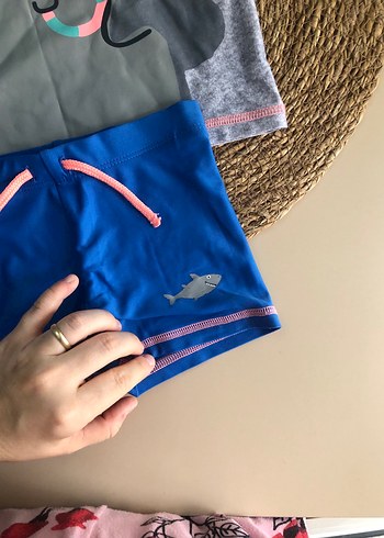 Erkek Çocuk Gri Mavi Kısa Kollu Deniz Temalı Mayo - Görsel 2