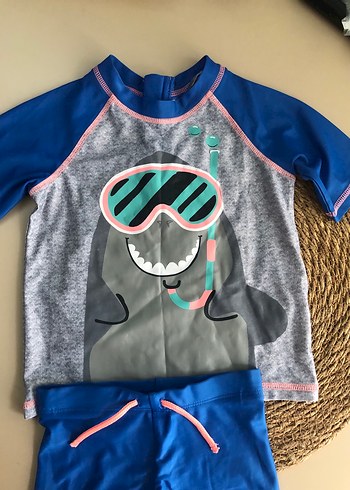 Erkek Çocuk Gri Mavi Kısa Kollu Deniz Temalı Mayo - Görsel 3