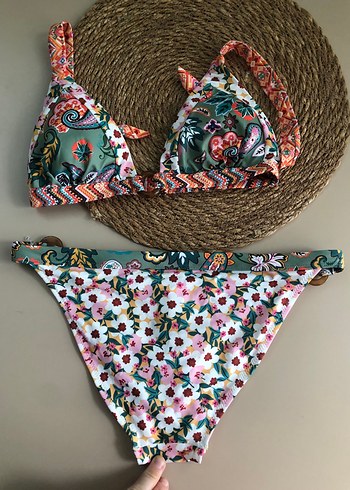 36 Beden Renkli Dantel Detaylı Bohem Bikini